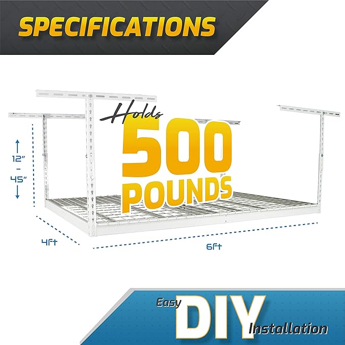 MonsterRax Overhead Garage Storage Racks 4x6, Ceiling Mounted Shelving