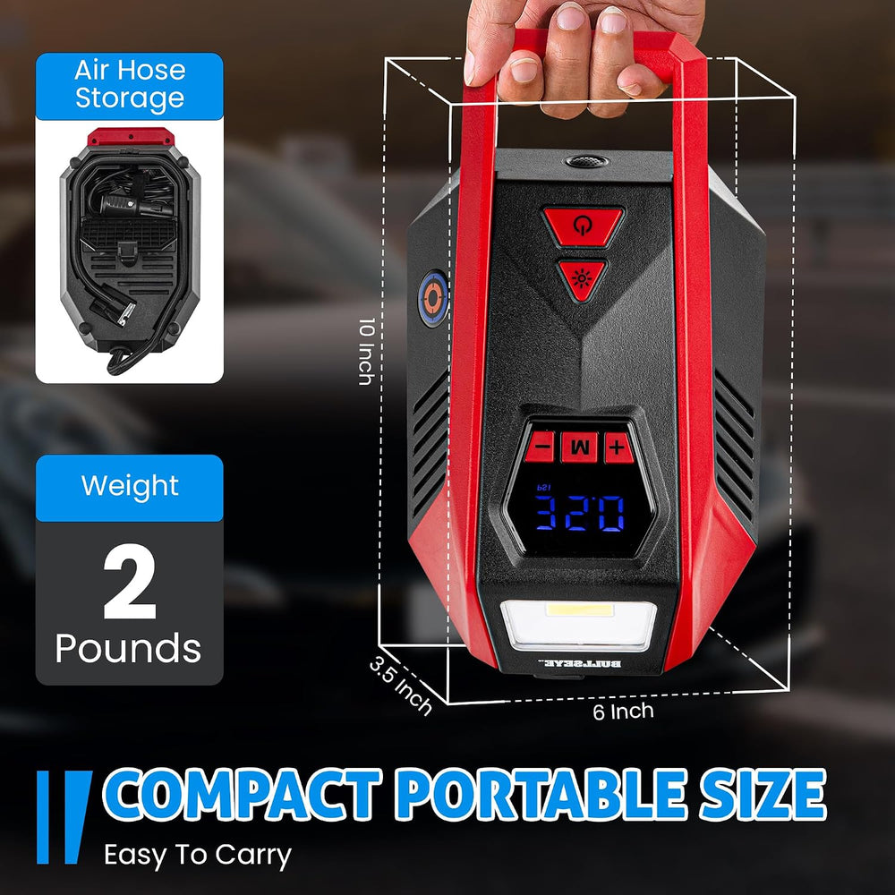 Bullseye 12V DC Car Tire Inflator Portable Air Compressor - Rapid 2 Minute In...