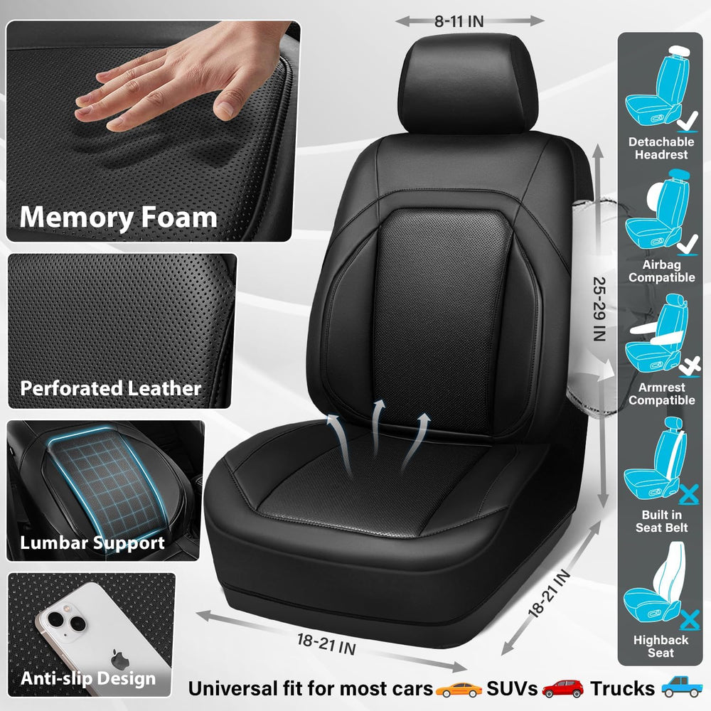 CAR PASS Luxury Nappa Leather Car Seat Covers Full Set Memory Foam, Black