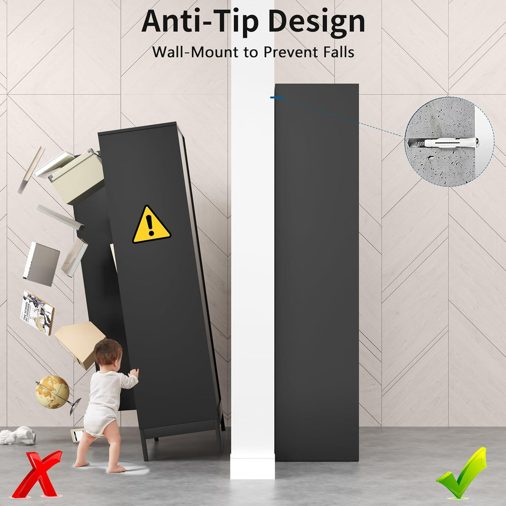 71" Black Metal Storage Cabinet with Doors, Heavy Duty