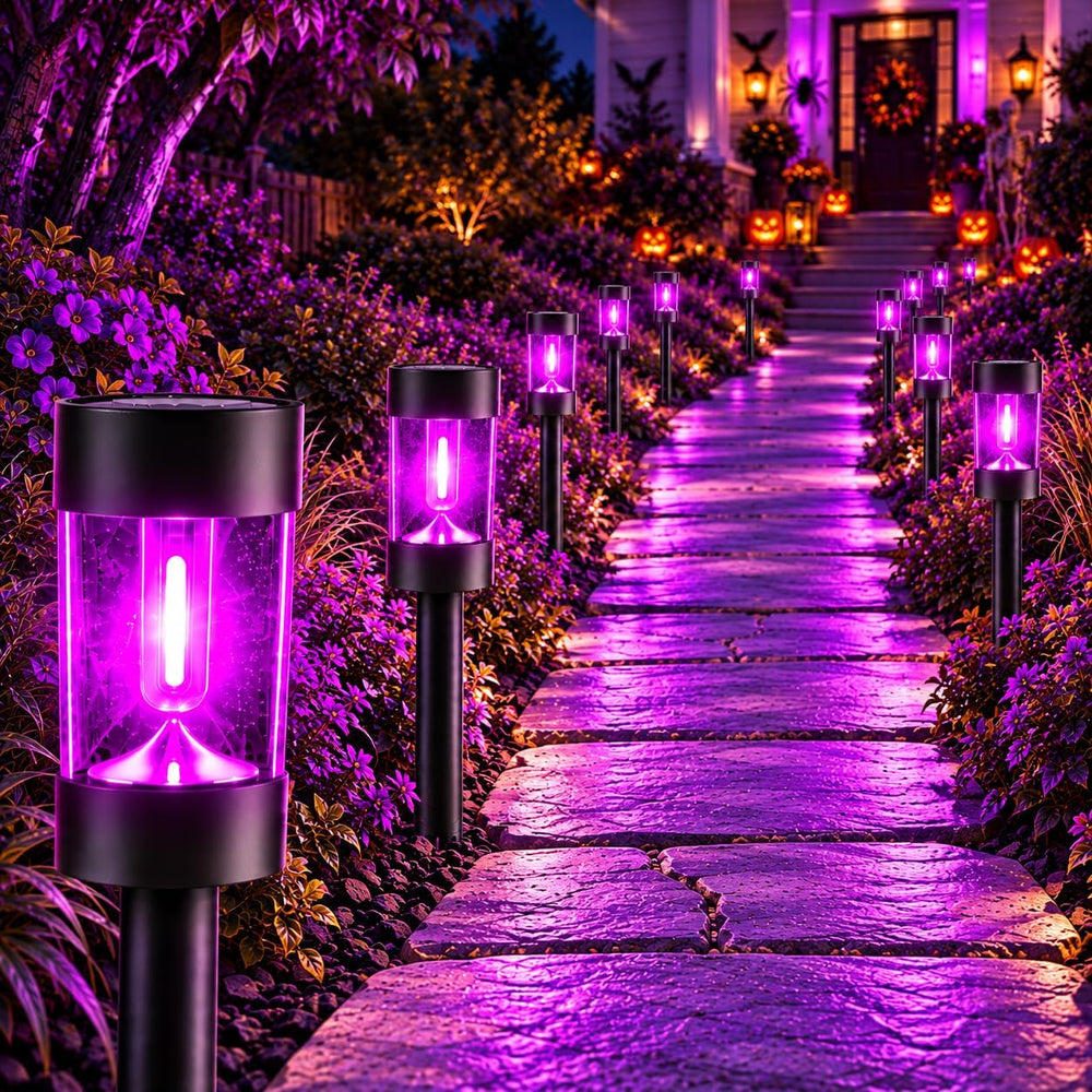 Purple Halloween Solar Pathway Lights, 12 Pack Outdoor Garden Yard Decor