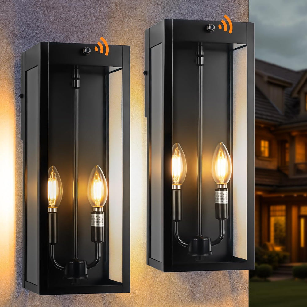16” Dusk to Dawn Outdoor Lighting, 2 Pack Black Modern Porch Outside Lights