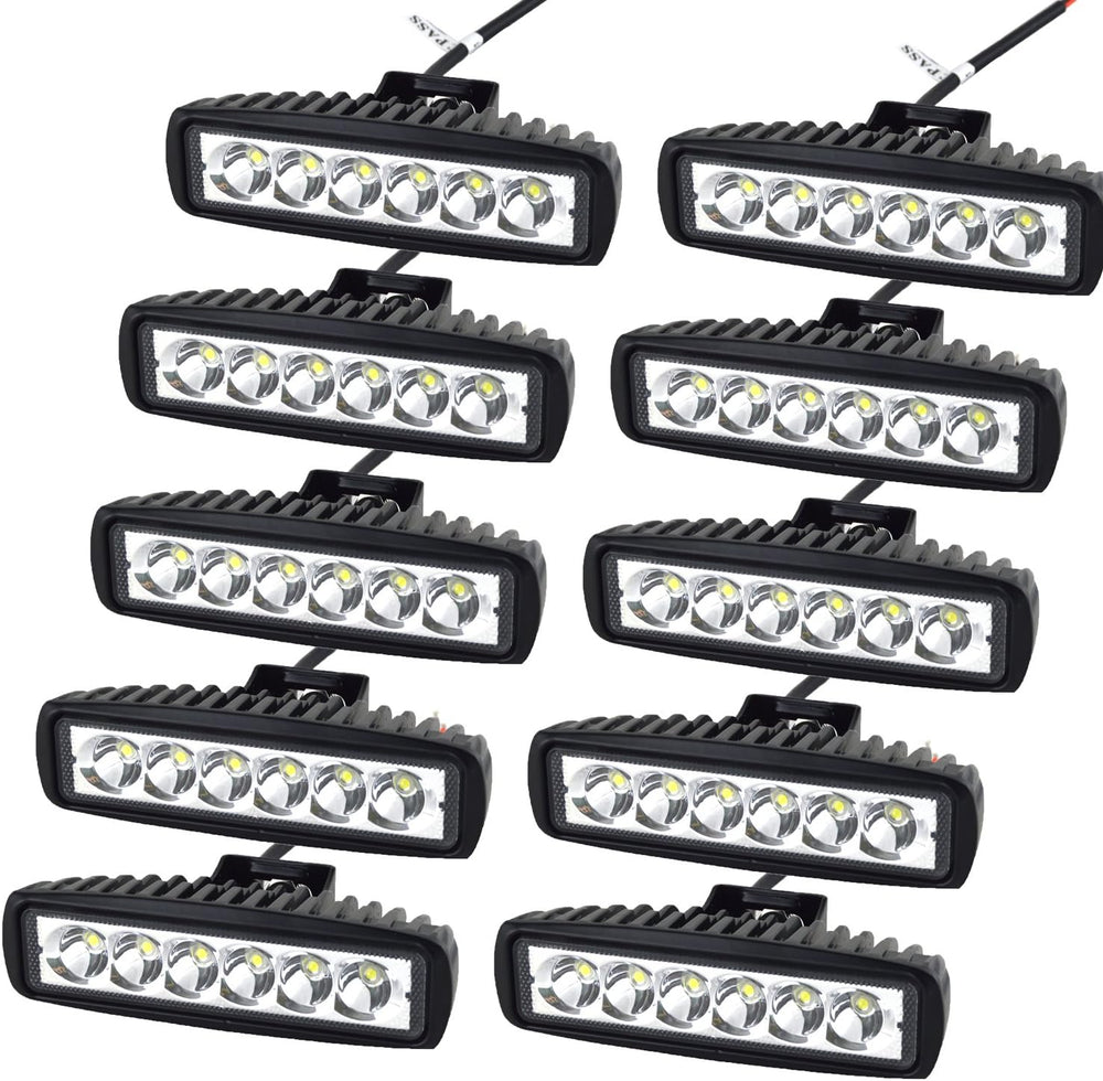 AUXTINGS 10 Pcs 6 inch 18W Spot LED Work Light Bar 12V 24V Off Road Car Drivi...