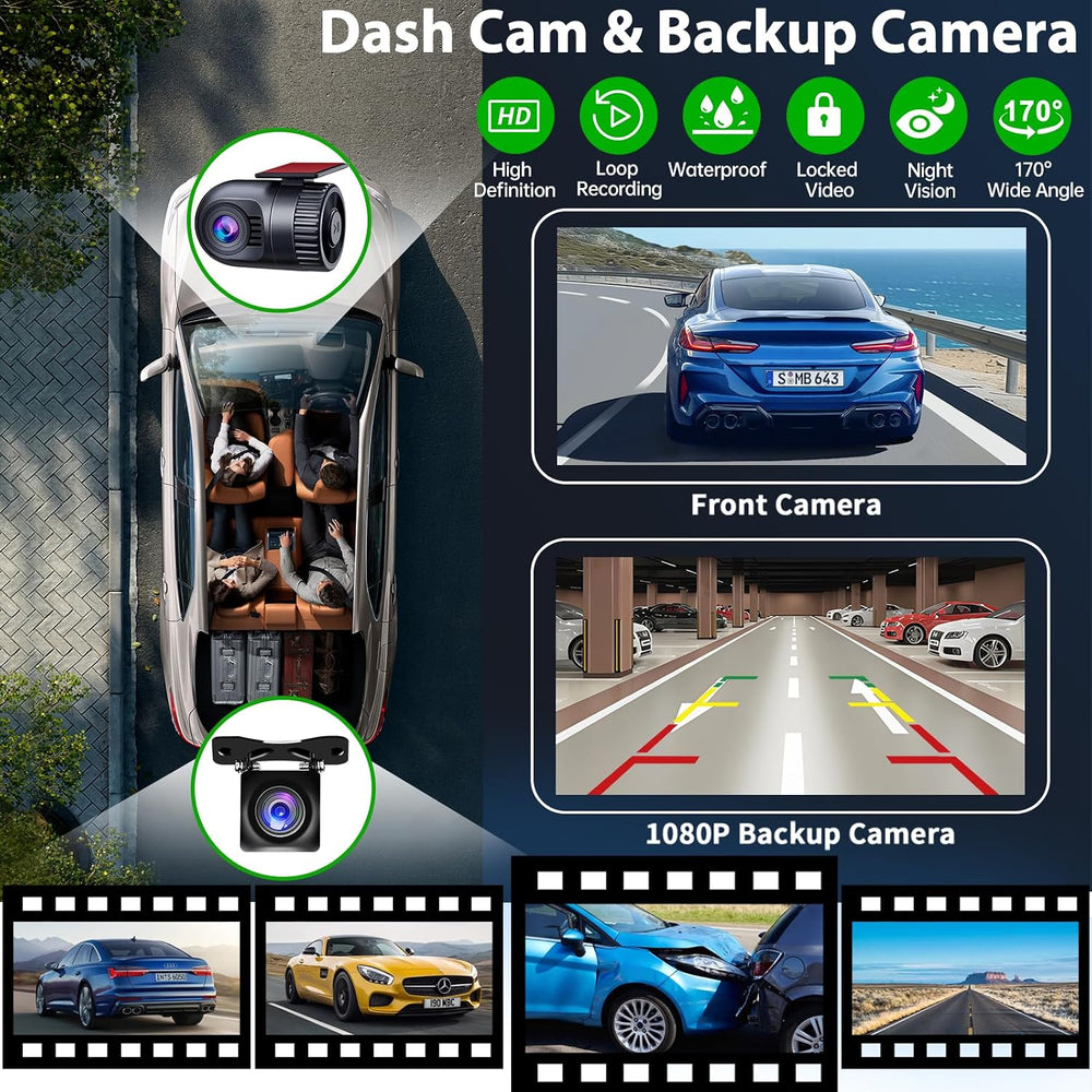 [QLED Screen Upgrade] 7" Double Din Car Stereo with Dash Cam, Wireless A...