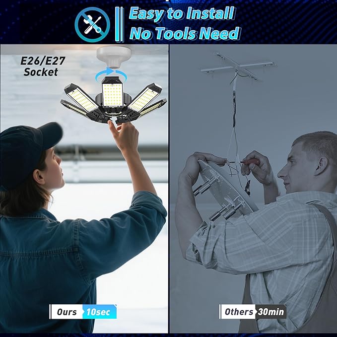 ISKYDRAW LED Garage Lights, 4 Pack Garage Lighting 260W 26000LM Bright Shop
