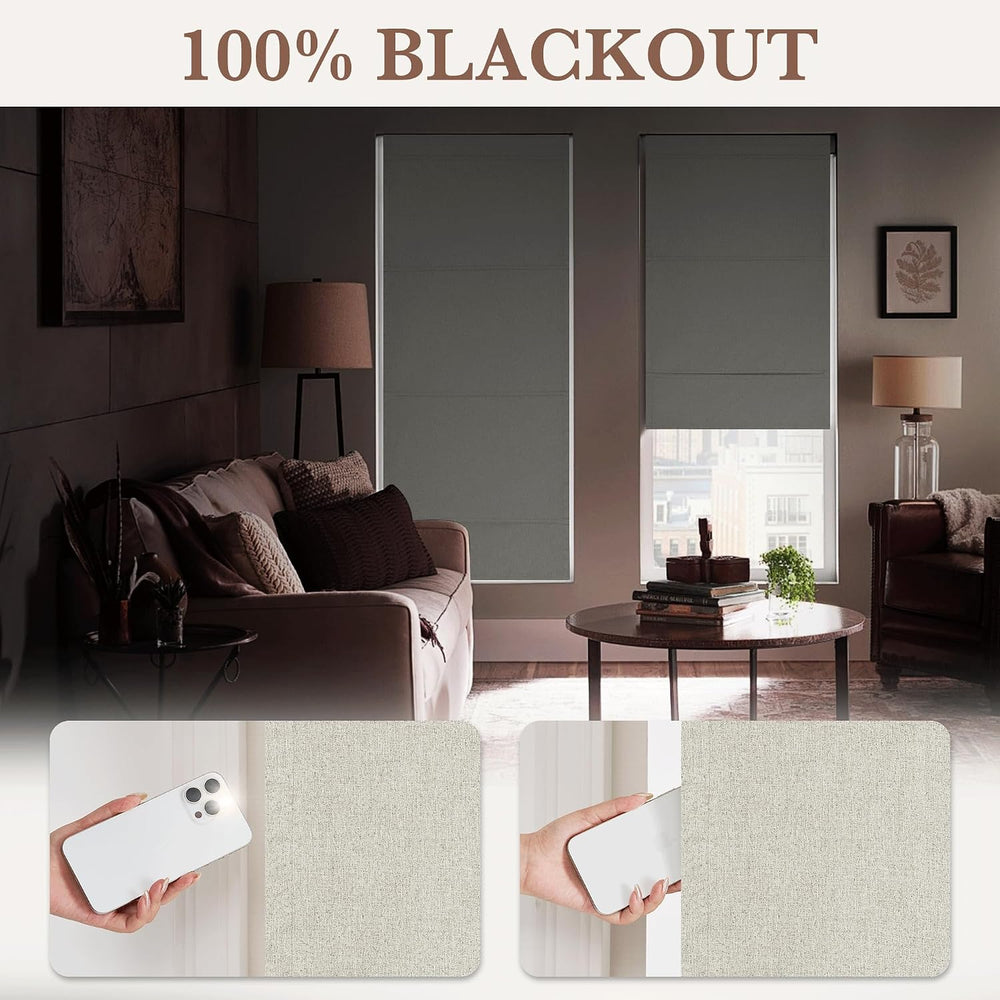 RYB HOME 100% Blackout No Drill Roman Shade for Bedroom Window