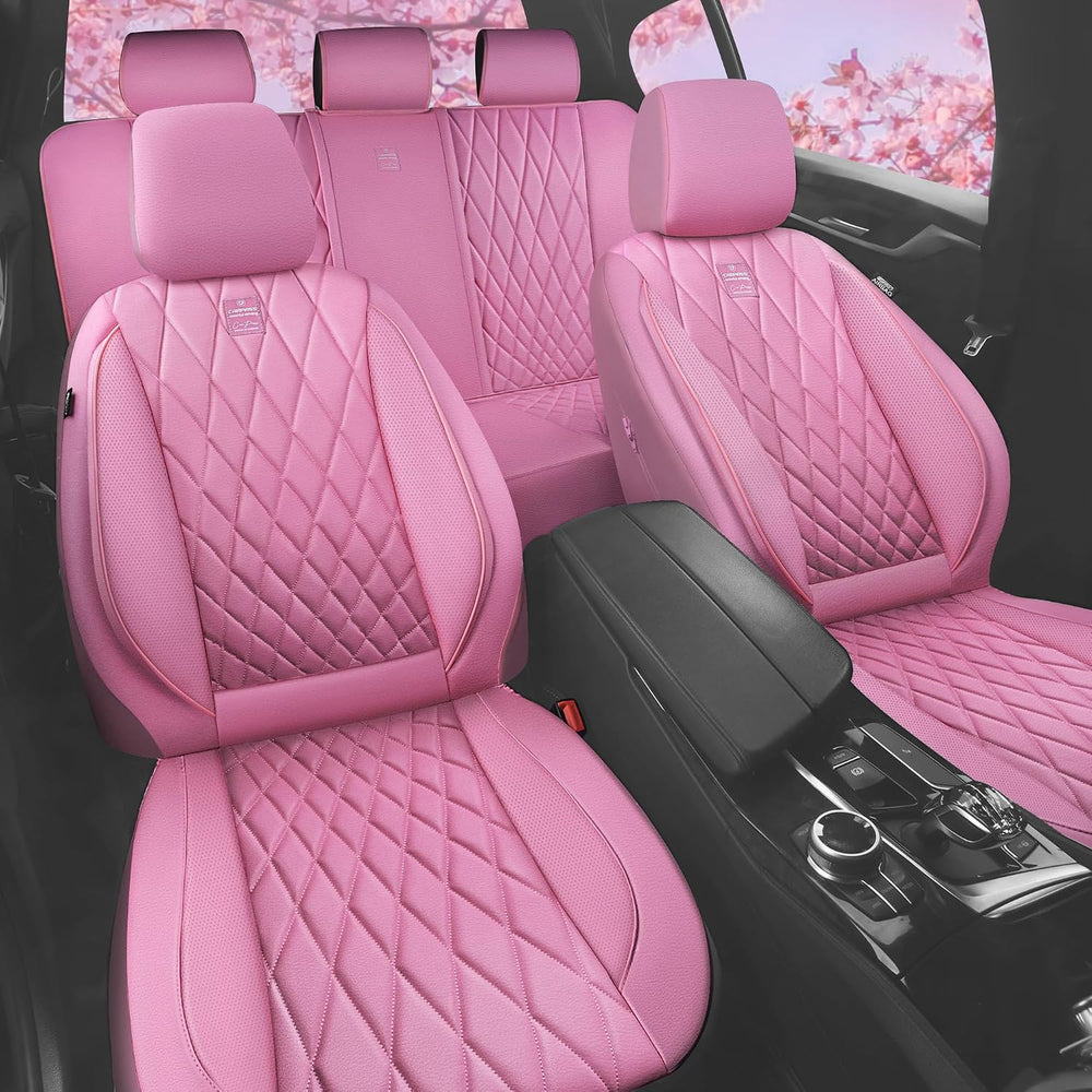 CAR PASS 5 Seats Piping Luxury Leather Seat Covers Full Set, Anti-Slip Waterp...