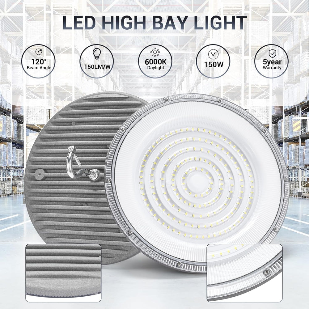 XYCN 10 Pack 150W UFO Led High Bay Light 6000K Daylight,120VAC,Commercial Bay...