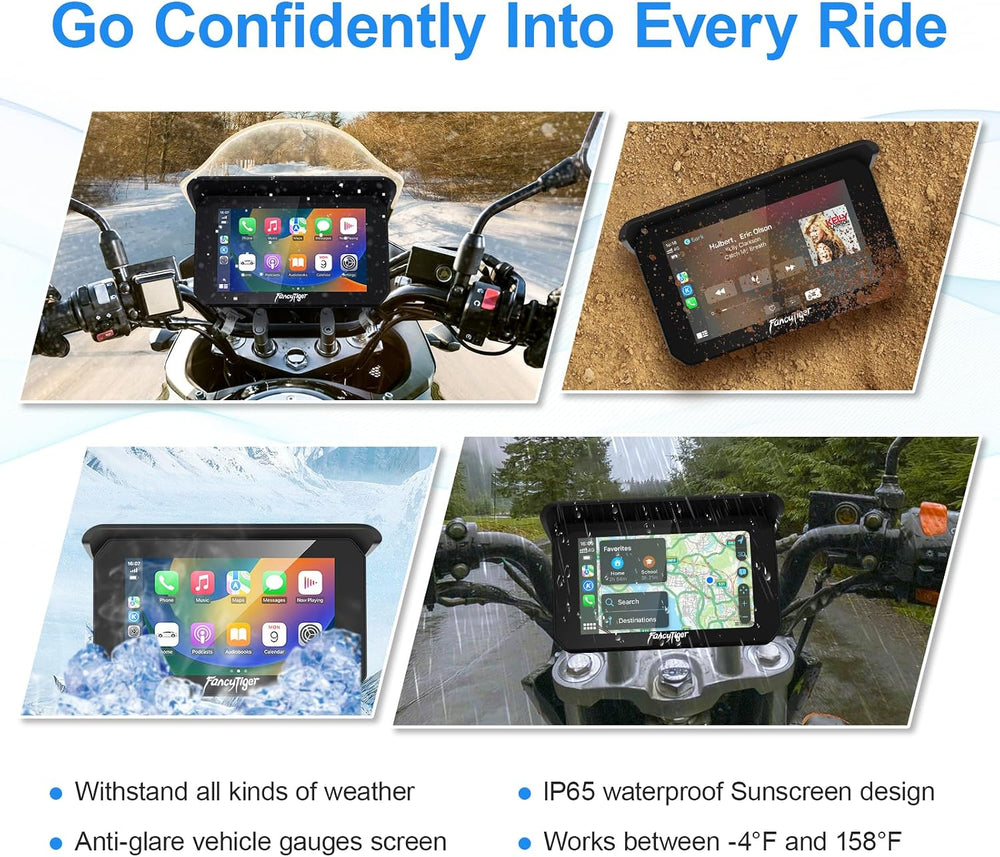 2026 FancyTiger Portable 5" Wireless Motorcycle Carplay (Inculed 128G SD...