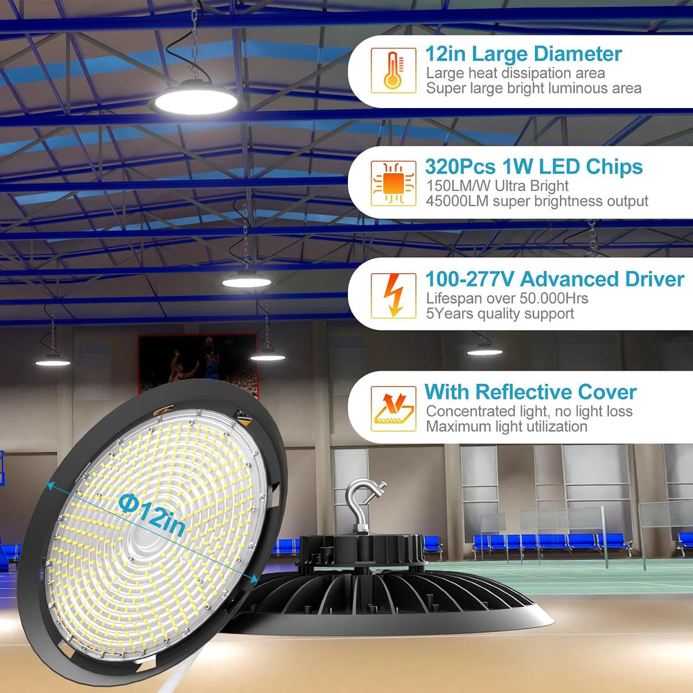 Lightdot 6Pack LED High Bay Light 300W（340x1W） 45000lm (Eqv.1200W MH/HPS) AC1...