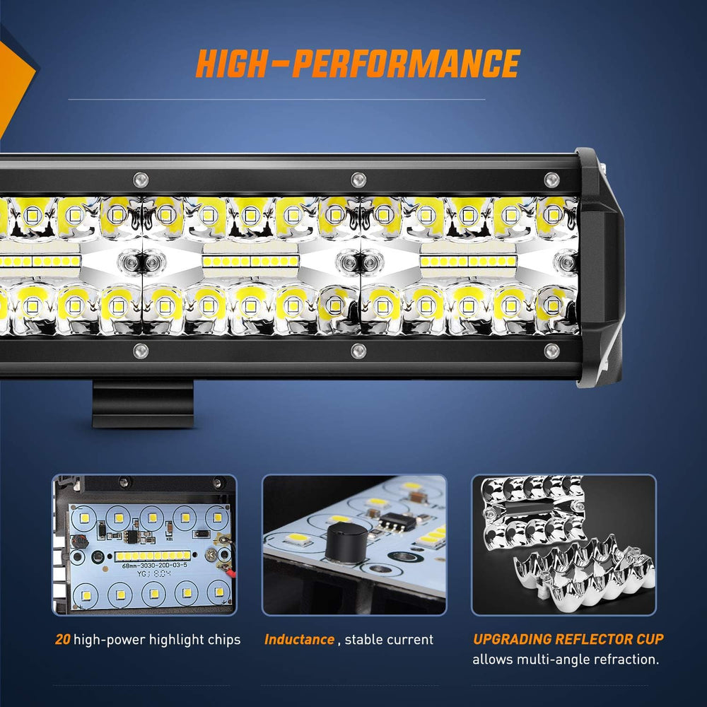 Nilight 20Inch 420W Triple Row Spot Flood Combo Led Light Bar Work Driving La...