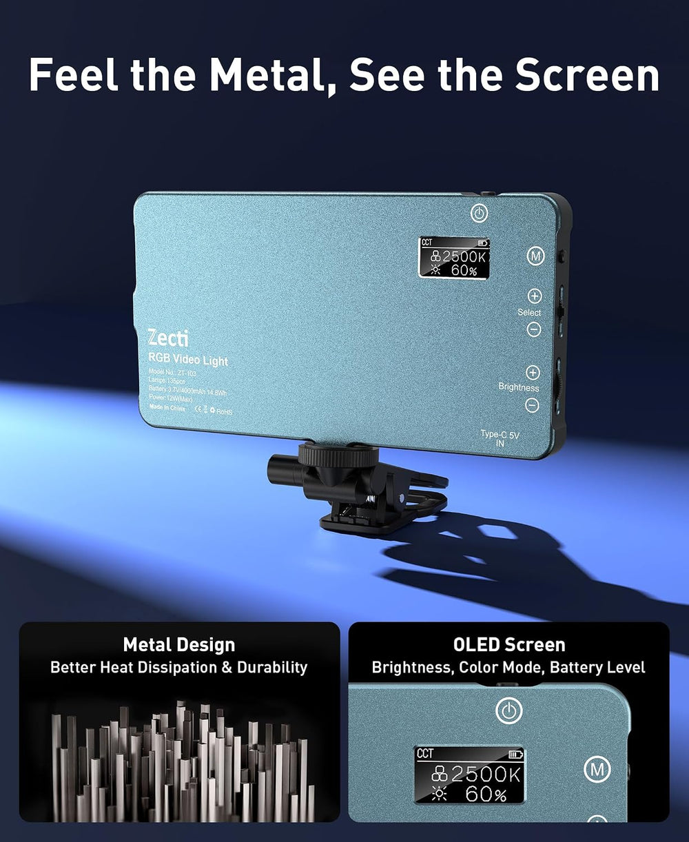 Zecti 135 LED Selfie Camera Phone Light with Metal Hotshoe & Clip