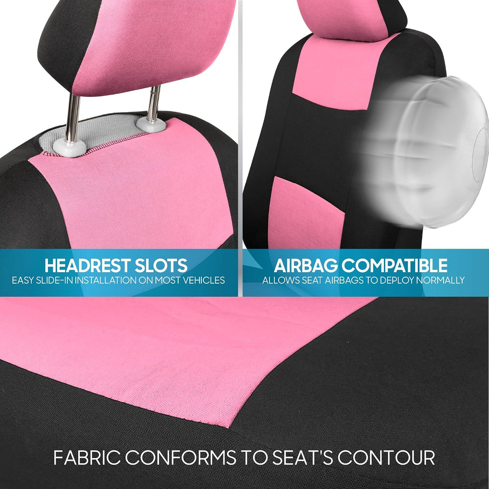 BDK PolyPro Pink Car Seat Covers Full Set with 4-Piece Car Floor Mats - Two-T...