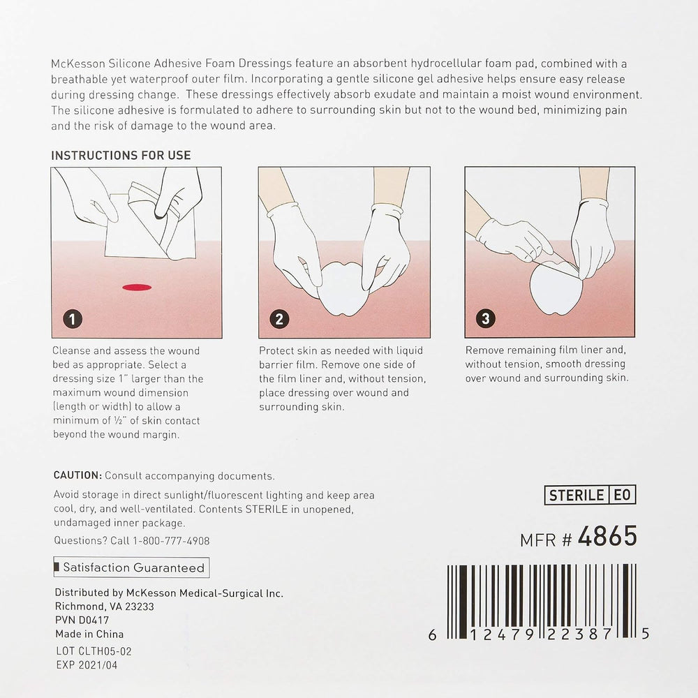 McKesson Hydrocellular Foam Dressing, Border, Sterile, 7 in, 10 ct