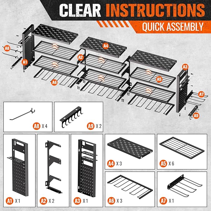 49.8" W Large Power Tool Organizer Wall Mount, Heavy Duty Tool Organizer
