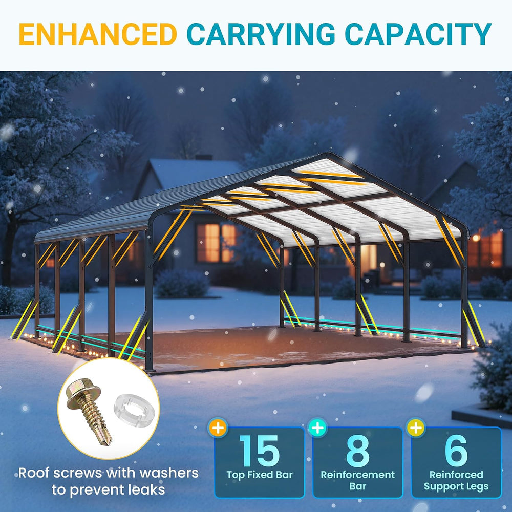 Wisteria Lane 20' x 20' Metal Carport, Heavy Duty Metal Carport for O...