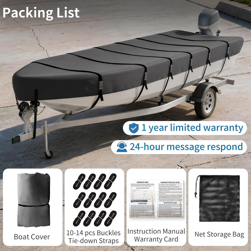 Jon Boat Cover for 10-12ft V-Bow, 1200D 5-Layer Waterproof Oxford Fabric, Hea...
