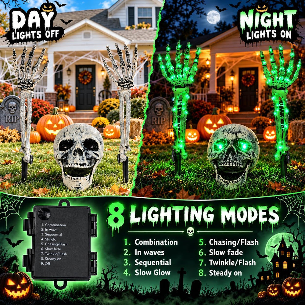 Halloween Skeleton Decorations Outdoor, Light Up Skull Head & Skeleton Ha...