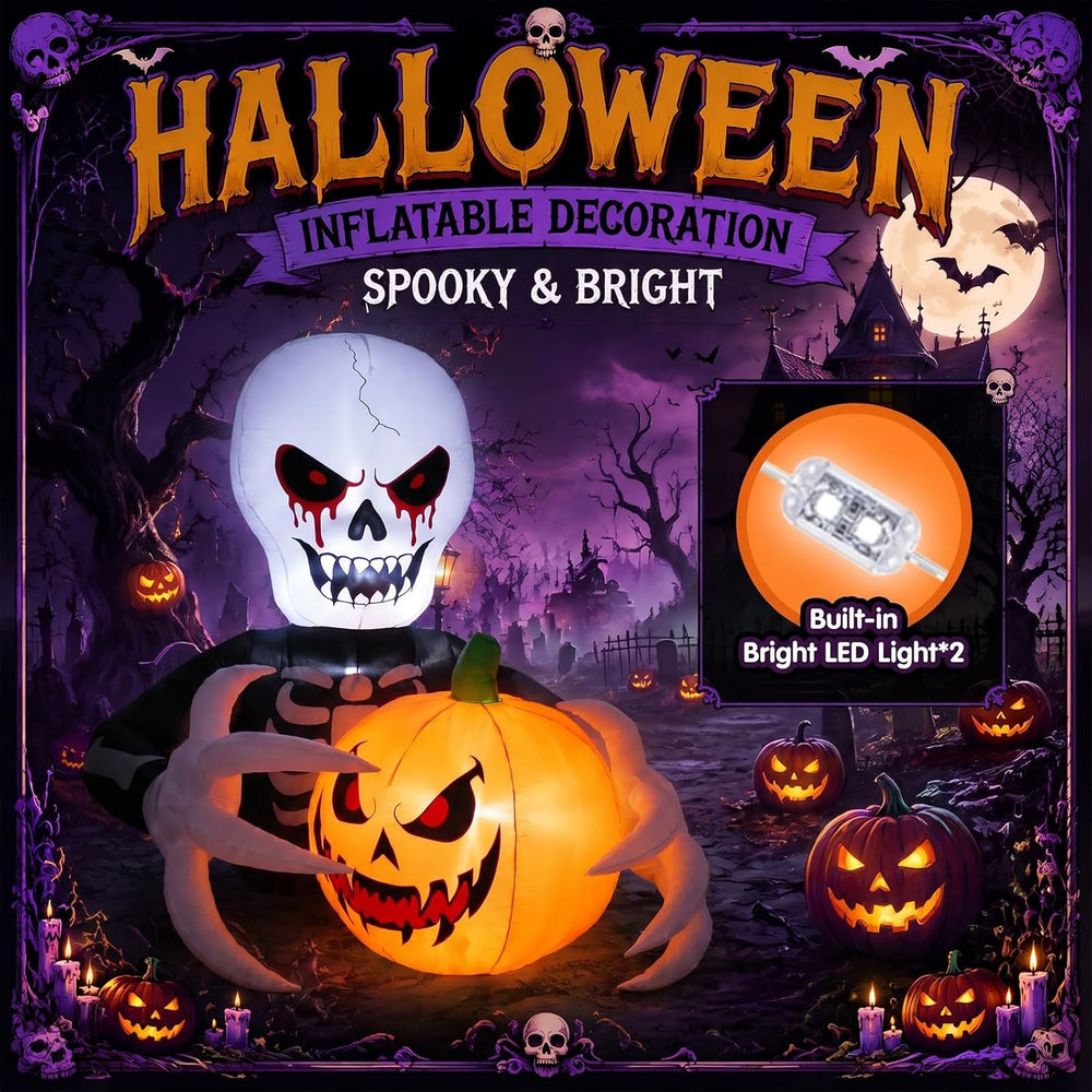 Gardwin 7 FT Halloween Inflatables Skeleton Reaper with Jack-o'-Lantern O...