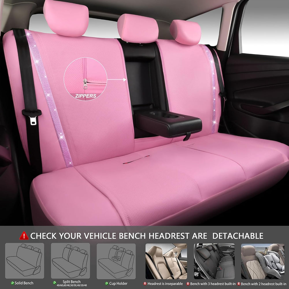 CAR PASS Bling Diamond Car Seat Covers Full Set, Shining Rhinestone Waterproo...