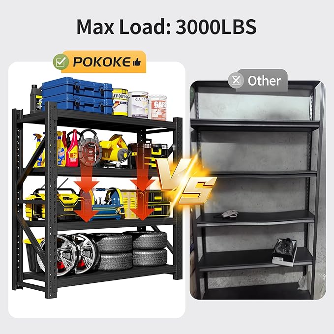 Garage Shelving Unit, 4 Tier Heavy Duty Racks, Easy Assembly, Metal Racks