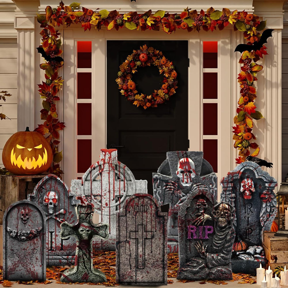 10 Styles Halloween Large Tombstone Gravestones Yard Stakes Decorations 17IN ...