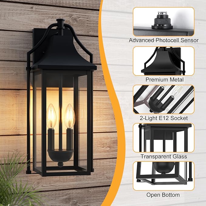 Outdoor Wall Sconce Fixture, Dusk to Dawn Patio Lights Waterproof