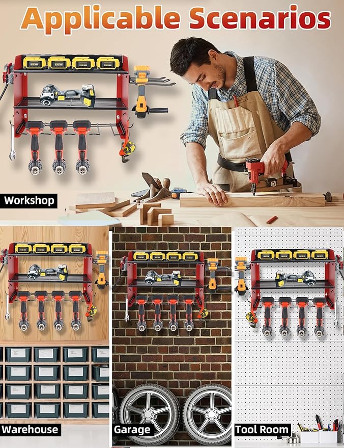 Power Tool Organizer wtih Charging Station，3 Layers Storage Rack