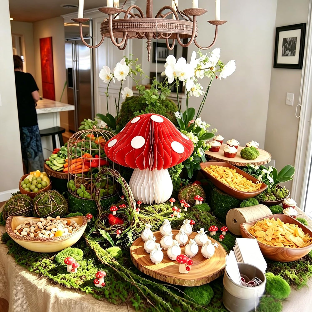 Halloween Moss Table Runner Enchanted Forest Mushroom Decor