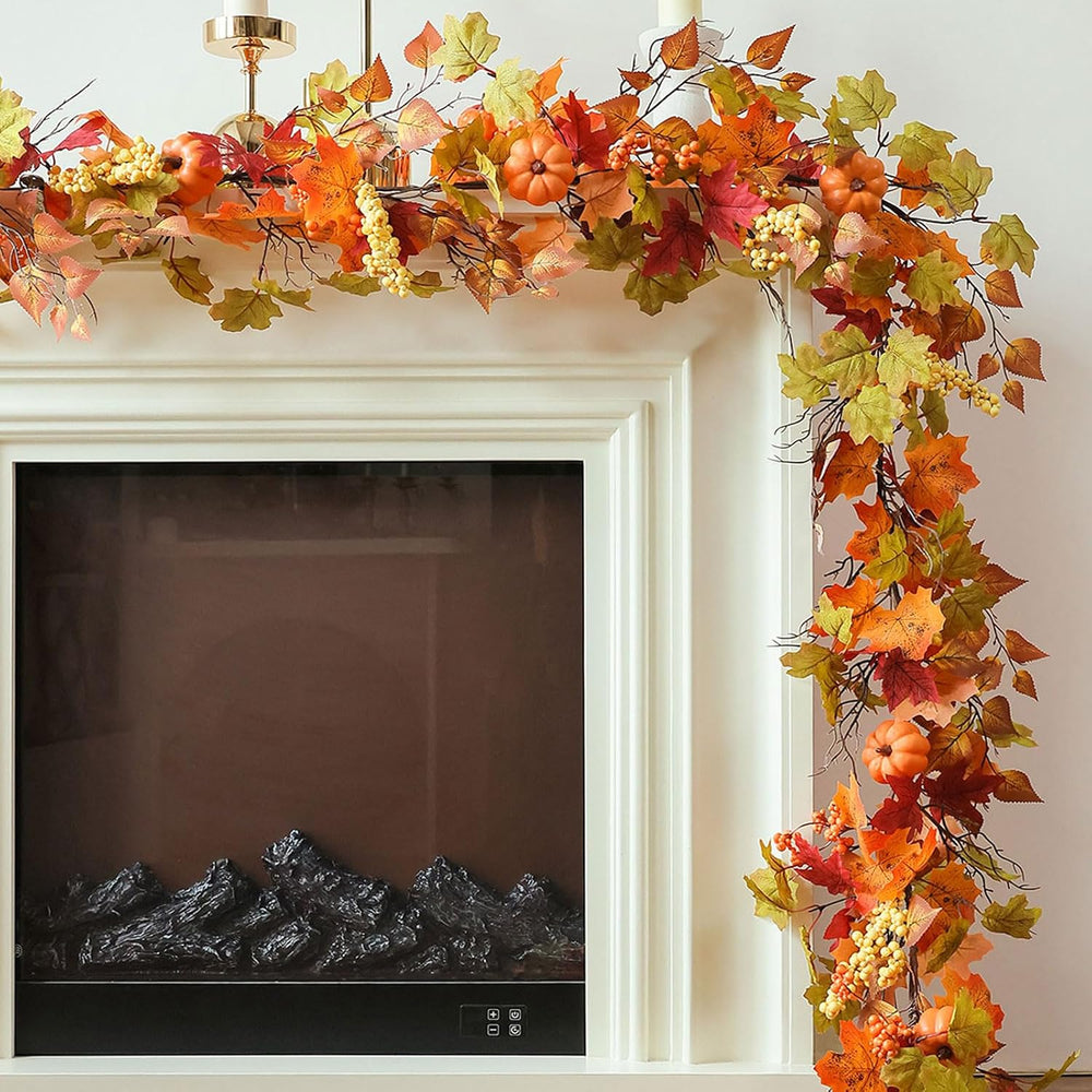 MIZII Fall Decor Artificial Maples Leaf Pumpkin Garland 6FT Autumn Maple Vine...
