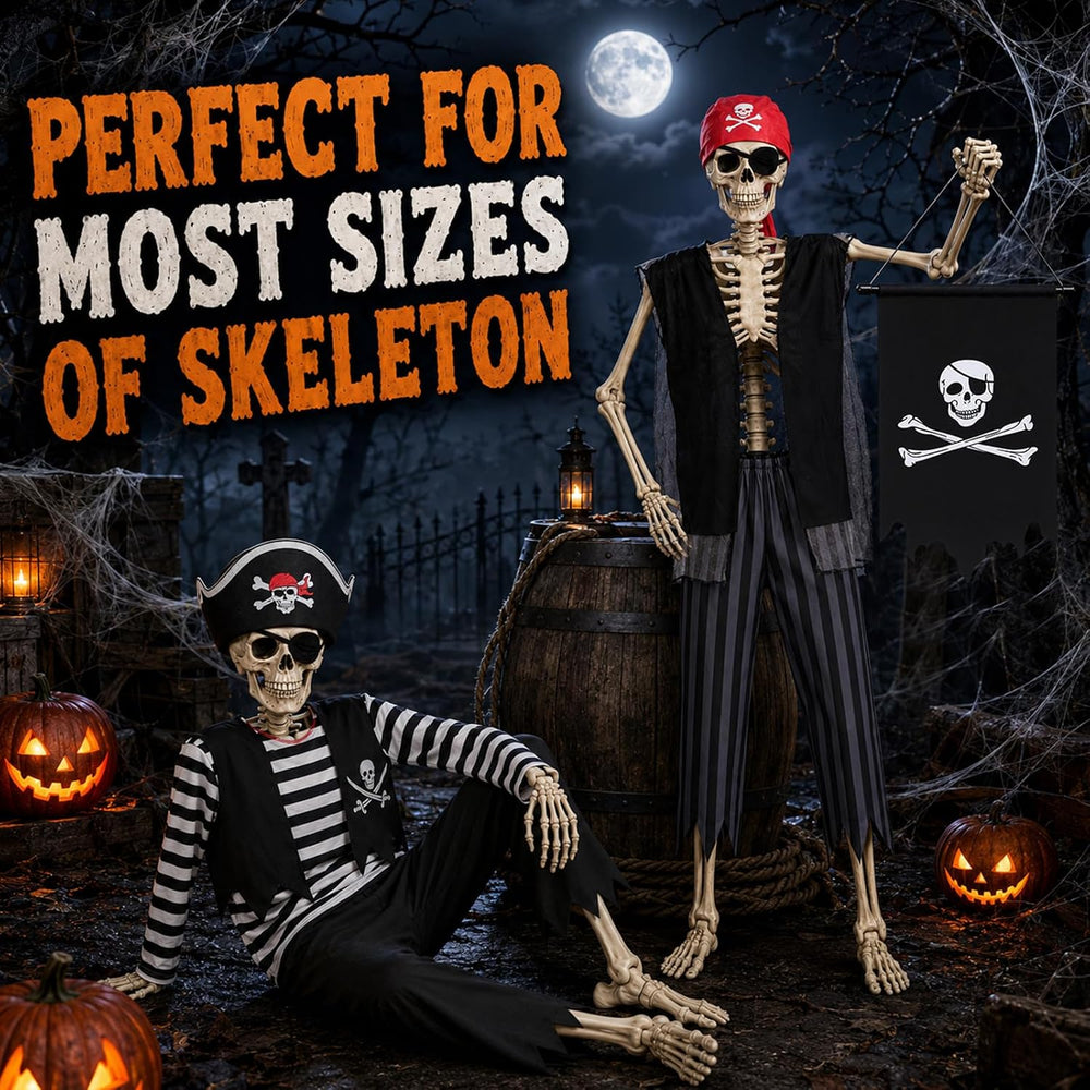 Halloween Skeleton Pirate Outfits Costume for 5-6 FT Skeletons Decoration