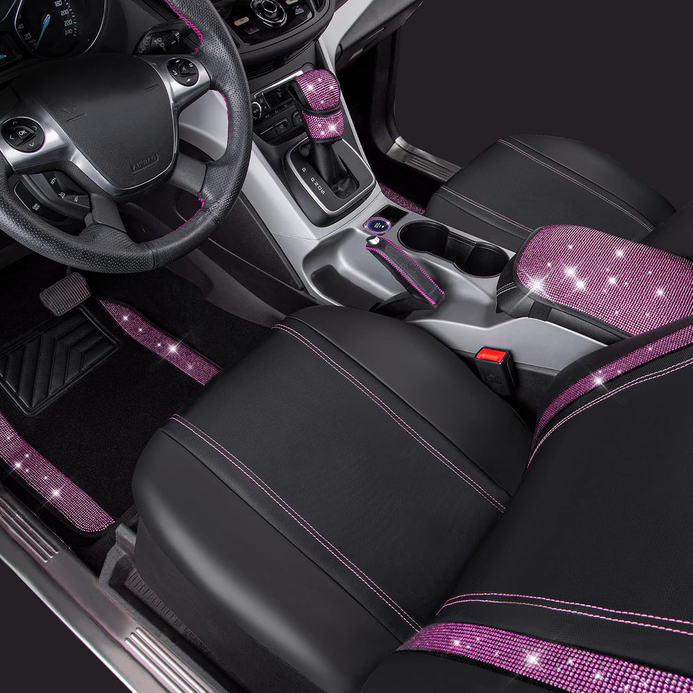 CAR PASS Bling Rhinestone Car Seat Covers Leather Shining Diamond Car Floor M...