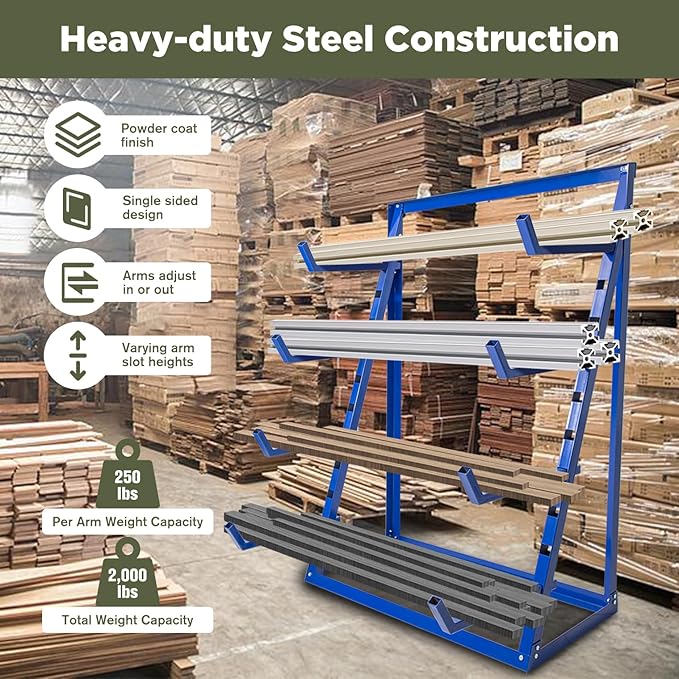 4 Tier Steel Horizontal Storage Rack, Heavy Duty Free Standing Bar Storage
