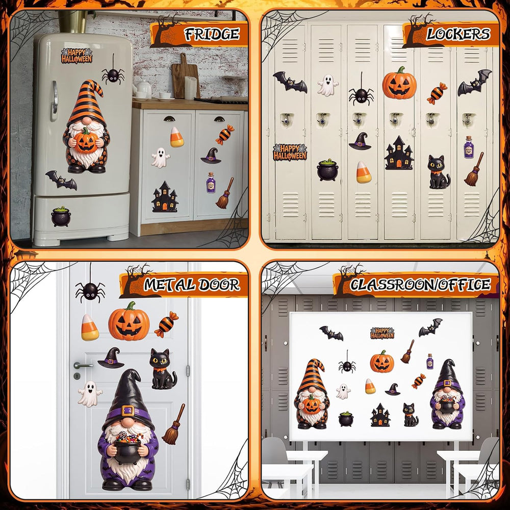 Flutesan 16 Pcs Halloween Gnome Garage Door Magnets Large Pumpkin Bat