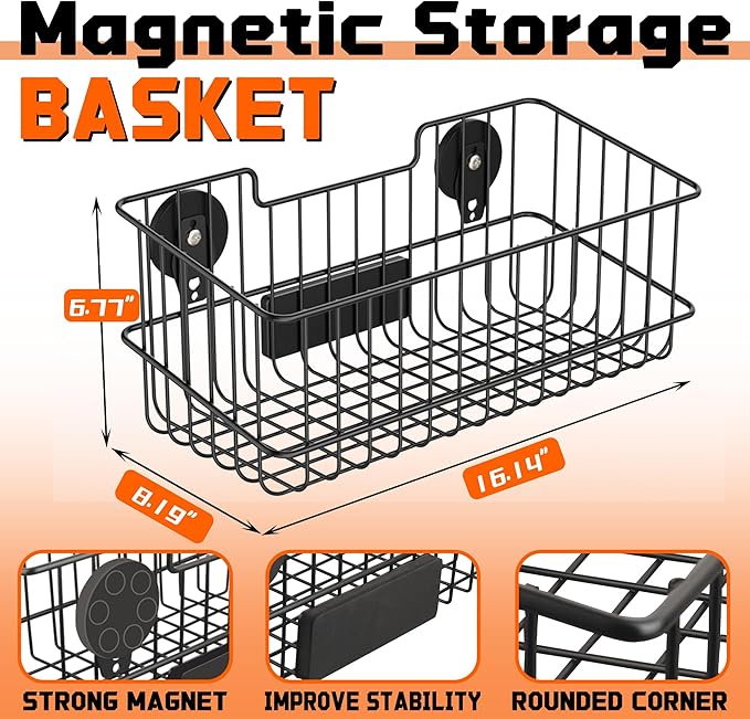 ULIBERMAGNET Magnetic Baskets, Large Capacity Metal Wire Mesh Basket Holder (...