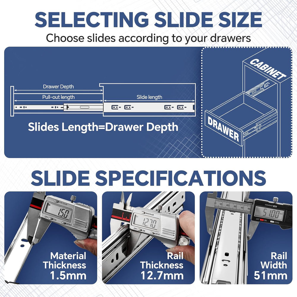 ToBeGreat 1 Pair Heavy Duty Drawer Slides 12 Inch 150 lb Load Capacity Side M...