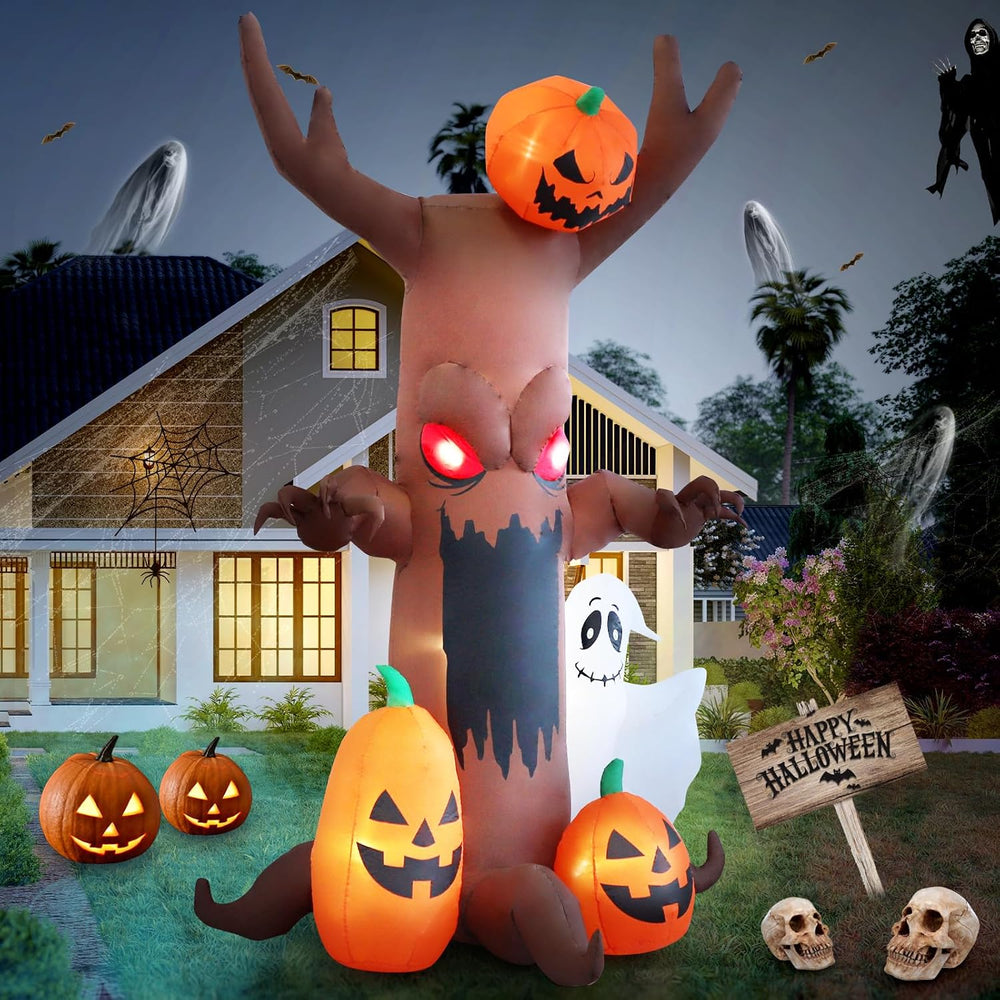 9ft Pumpkin Ghost Tree Halloween Inflatable Outdoor Decoration, Courtyard Dec...