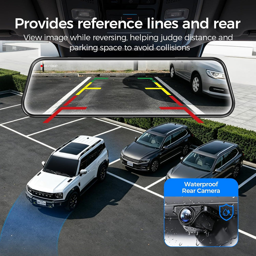 4K Mirror Dash Cam, Rear View Mirror Camera 10'', FHD Full Touch Scre...