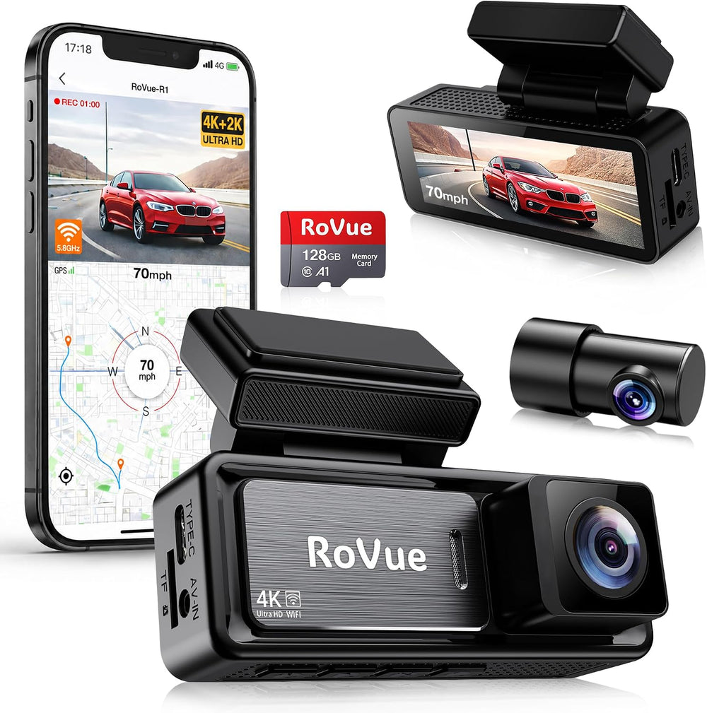 4K+2K Dash Cam Front and Rear, 128GB Card & Hardwire Kit Included, Built-...