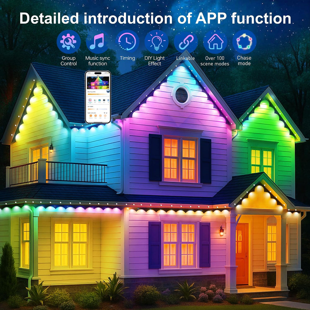 Permanent Outdoor Lights 200ft RGB+IC Outdoor String Lights App&Voice Con...