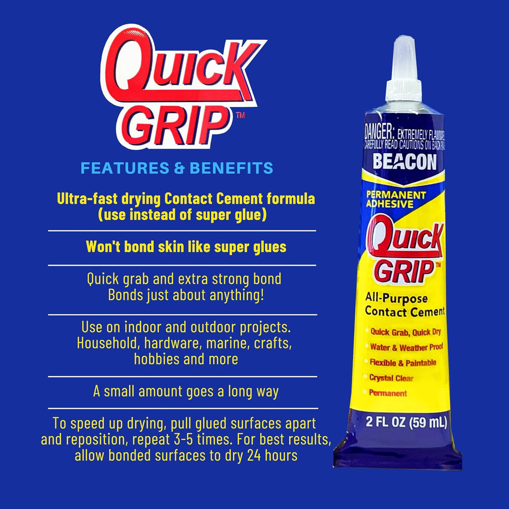 Beacon Quick Grip Permanent Contact Cement Adhesive, 2 oz, 12-Pack
