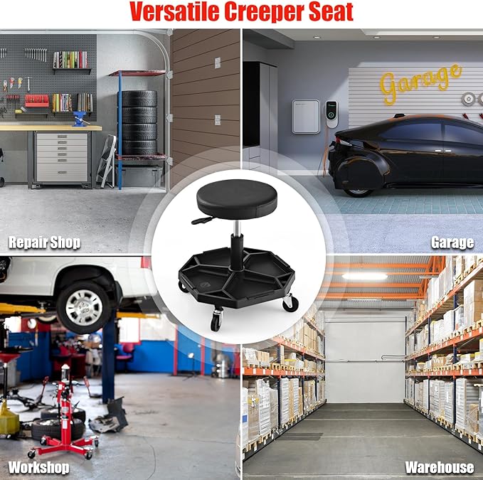 IRONMAX Rolling Mechanic Stool, Adjustable Shop Stool Creeper Seat