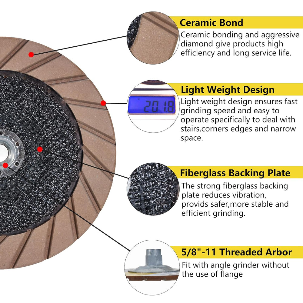 7" Ceramic Bond Diamond Cup Wheel for Concrete, 5/8-11, 100 Grit