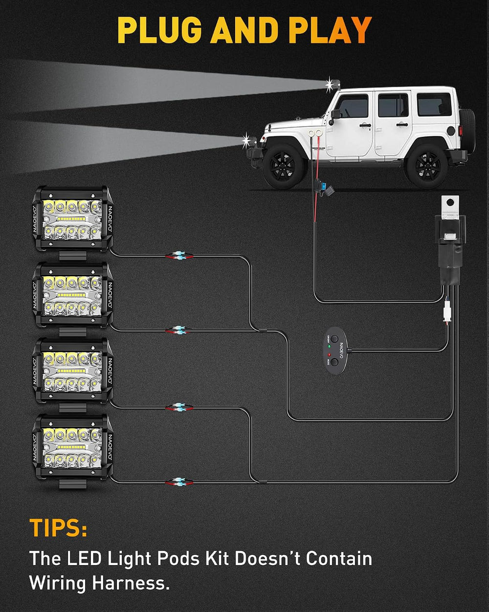 NAOEVO 4 Inch LED Pod Lights, 240W 24,000LM LED Off Road/Fog Lights, 4 Pcs