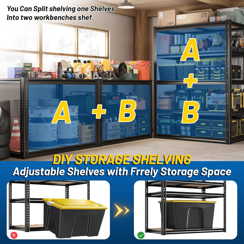 ROOMFAVE Garage Shelving Adjustable 5 Tier Storage Shelves Heavy Duty 72" H