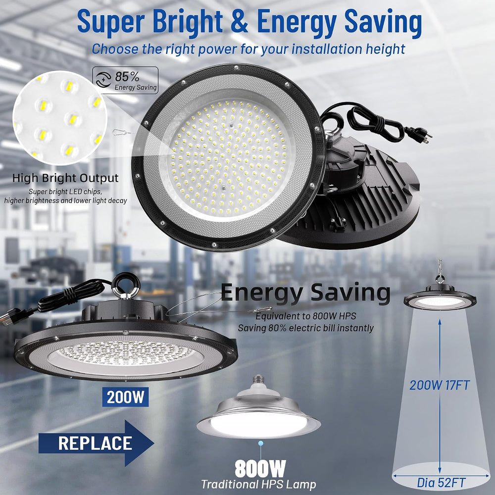 UFO LED High Bay Lights 200W 12 Pack 5000K with 5ft Plug