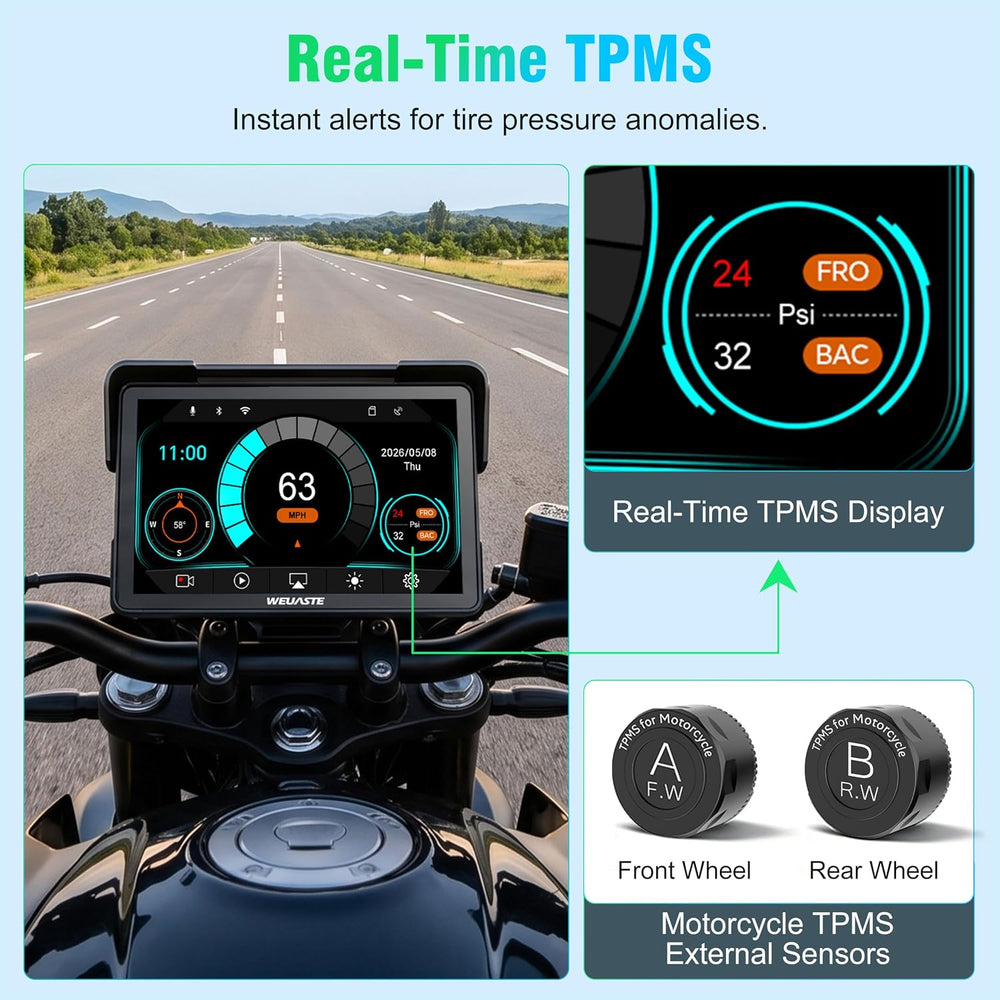 2026 Weuaste 7" Wireless Motorcycle CarPlay with Android Auto/iOS, GPS N...