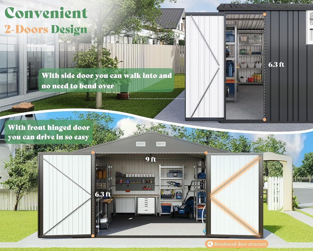 AMERLIFE 13x21x8 FT Garage Shed with 3 Lockable Doors & Reinforced Fram