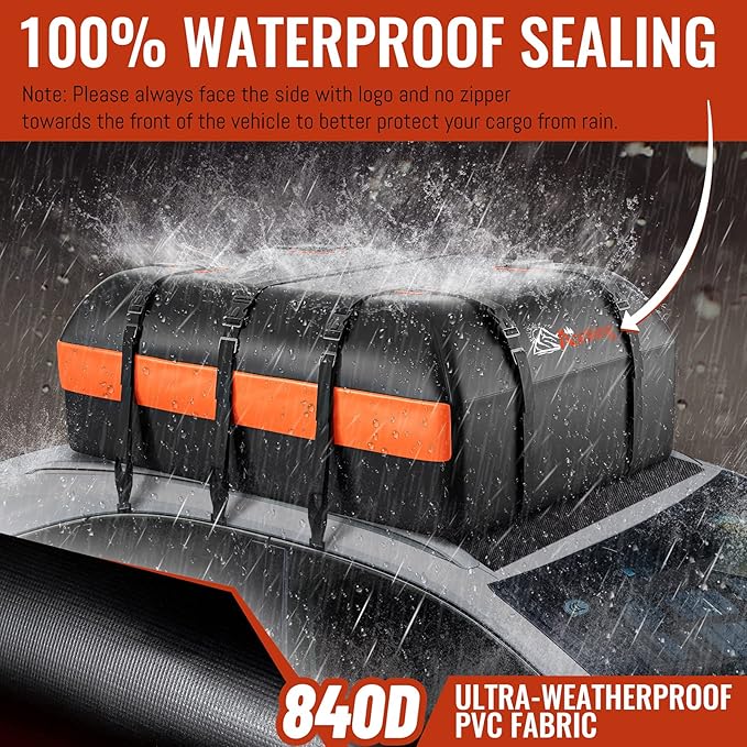 Car Rooftop Cargo Carrier Bag, 15 Cubic Feet Waterproof Heavy Duty 840D Car