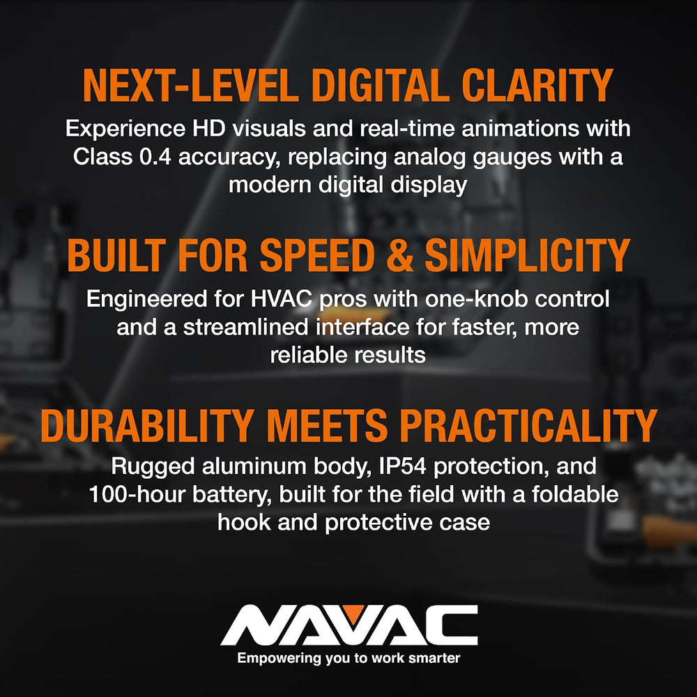 NAVAC N1DX Flex 1 Manifold Gauge - HD Color Display, 100 Refrigerants
